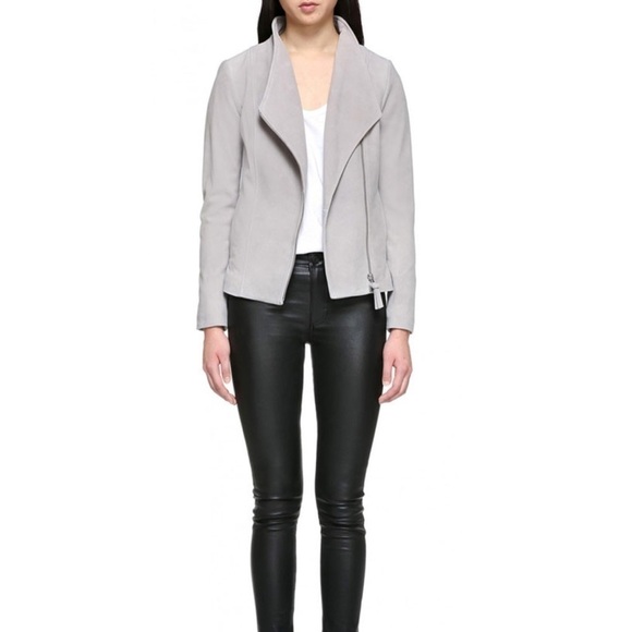 MACKAGE Cleo Grey Suede Leather Moto Biker Zip Jacket Small - Picture 1 of 12